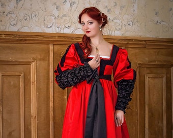 Red and Black Renaissance Dress, Italian Renaissance Costume, 1500s Gown