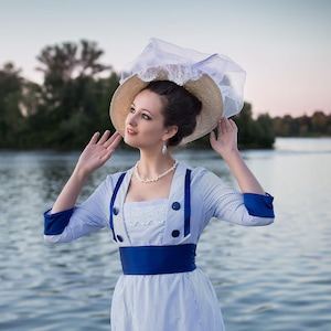 1910s Seaside Dress, Striped Titanic Dress, 1910s Tea Gown