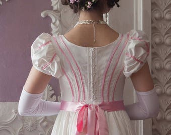 Late Regency Dress, 1820s Milk & Rose Gown