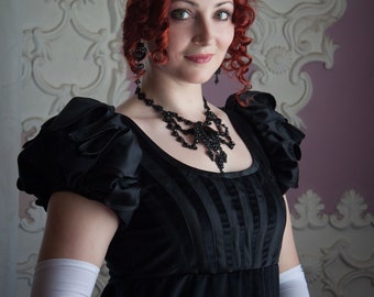 Black Velvet Regency Dress, Mourning Regency Gown