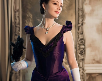 Purple 1890s Dress, Gothic Victorian Gown, Violet Belle Epoque Ballgown
