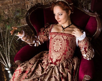 Red and Gold Renaissance Dress, One of a Kind 1550s Renaissance Gown