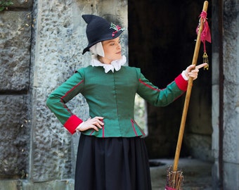 Elizabethan Green Linen Jacket, 1600s Witch Costume
