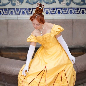 Yellow Biedermeier Dress, 1820s Silk Ball Gown image 1