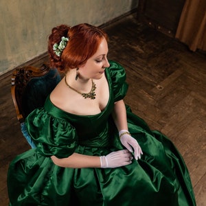 Christmas Green Ladie's Ball Gown, 1850s Crinoline Victorian Dress, American Civil War Gown