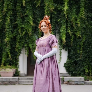 Dark Rose Silk Regency Dress, 1820s Silk Gown