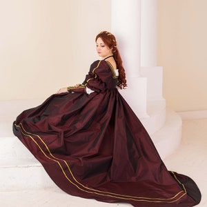 Dark Red Renaissance Dress, 1500s Renaissance Gown image 3