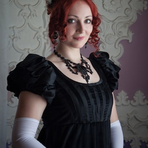 Black Velvet Regency Dress, Mourning Regency Gown