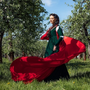 Red Renaissance Wedding Cape, Medieval One Size Cape, LARP Elvish Fantasy Cape