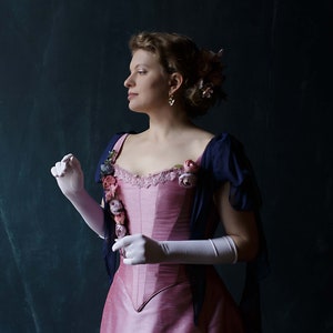 Rose 1880s Flower Dress, The Age of Innocence Gown, Gentle Pink Victorian Ballgown