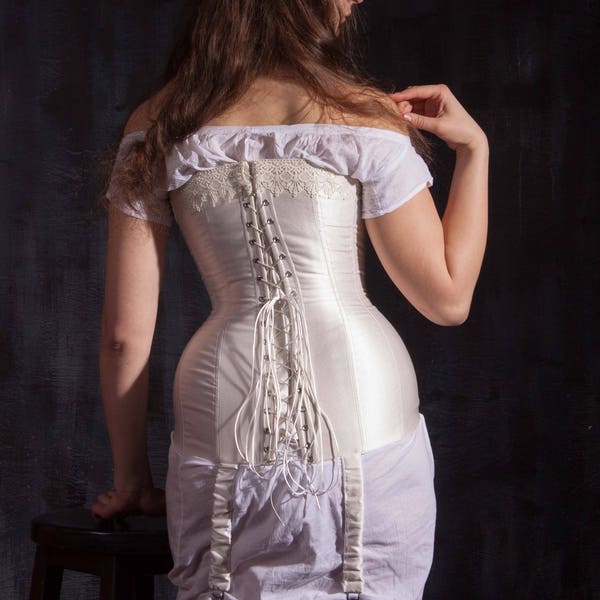 Milk-white 1910s Corset with Garters, Individually Tailored Titanic Plus Size Corset for Curves