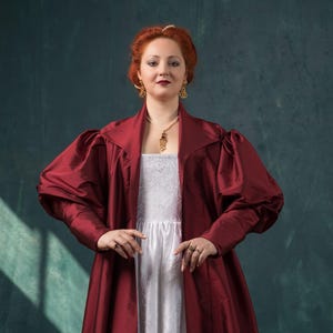 Renaissance Taffeta Coat, 1500s Dark Red Overdress, Tudor Dressing Robe