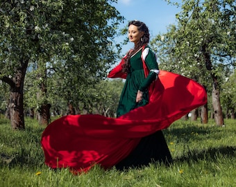 Red Renaissance Wedding Cape, Medieval One Size Cape, LARP Elvish Fantasy Cape