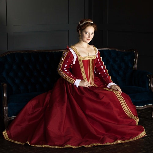 Red and Gold Renaissance Dress Terracota Red Elizabethan Gown - Etsy