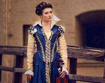 Dark Blue Taffeta Renaissance Dress, 16th Century Italy Eleonora of Toledo Ball Gown