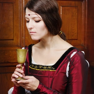 Renaissance Wedding Dress, 1490s La Belle Ferroniere Renaissance Dress, 15th century Da Vinci Gown, Dark Red historical costume