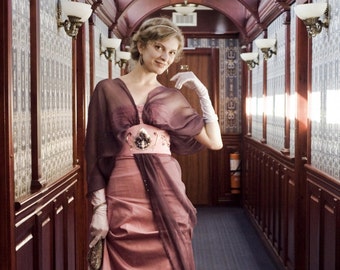 Edwardian Misty Rose Dress, 1910s Ball Gown, Titanic English Rose Historical Dress