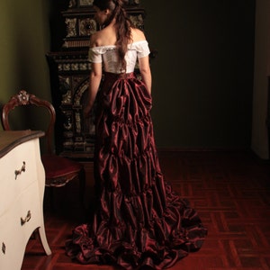 Victorian Burgundy Skirt, 1880s Taffeta Petticoat, Bustle Underwear image 2