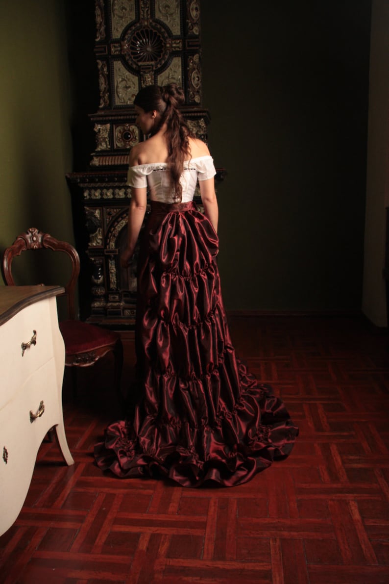 Victorian Burgundy Skirt, 1880s Taffeta Petticoat, Bustle Underwear image 2