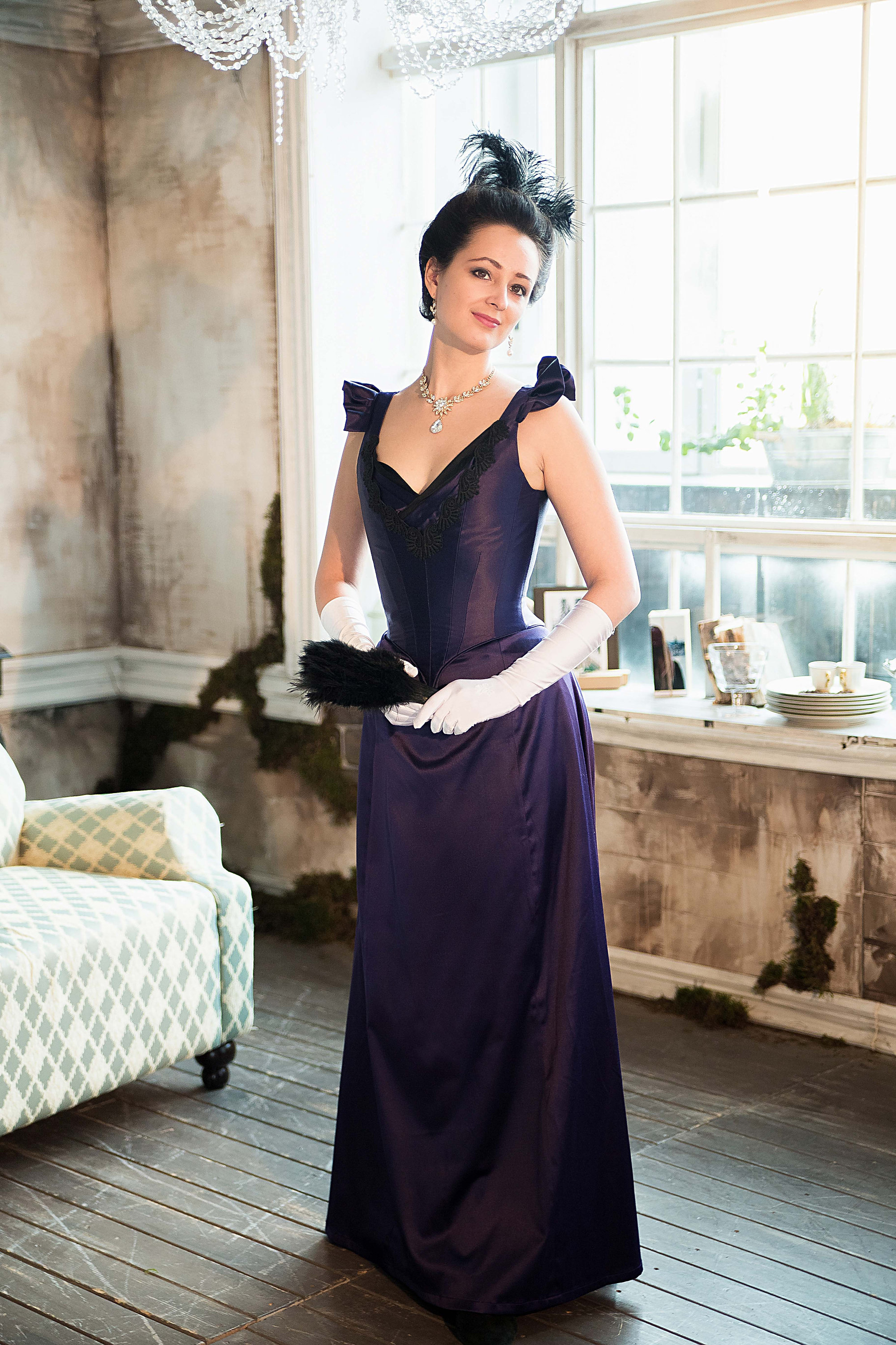 purple victorian dress costume Purple Victorian Princess Fantasy Cotton Velvet Corset Bustle Dress Gothic Punk Theater Costume (Size: M)