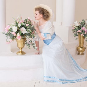 Creamy Blue Edwardian Tea Gown, 1900s Walking Gown