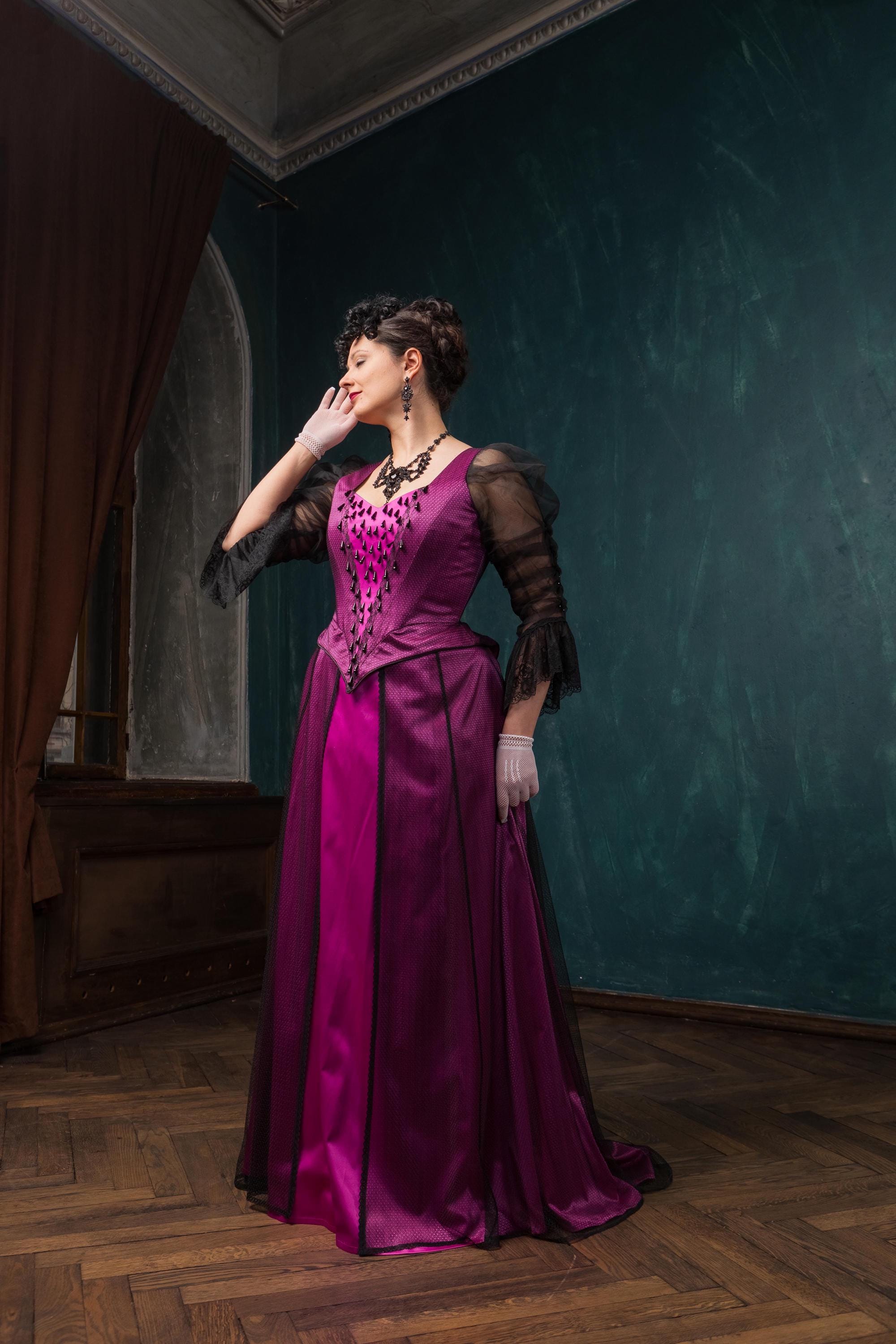 Belle Epoque Beaded Gown, 1890s Purple Victorian Dress, Gilded Age