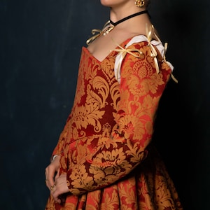 Red and Gold Renaissance Dress, Terracota Red Elizabethan Gown image 6