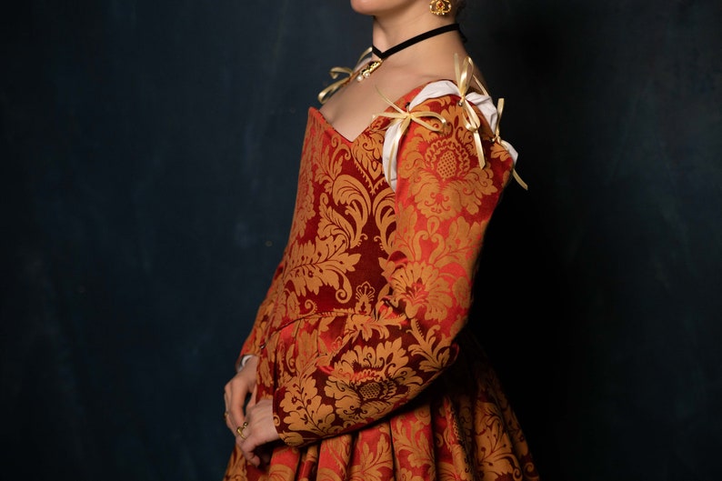 Red and Gold Renaissance Dress, Terracota Red Elizabethan Gown image 6