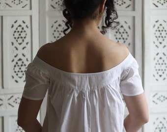 White Batiste Camisole: XIX century Women Shirt, 1800s Cotton Chemise