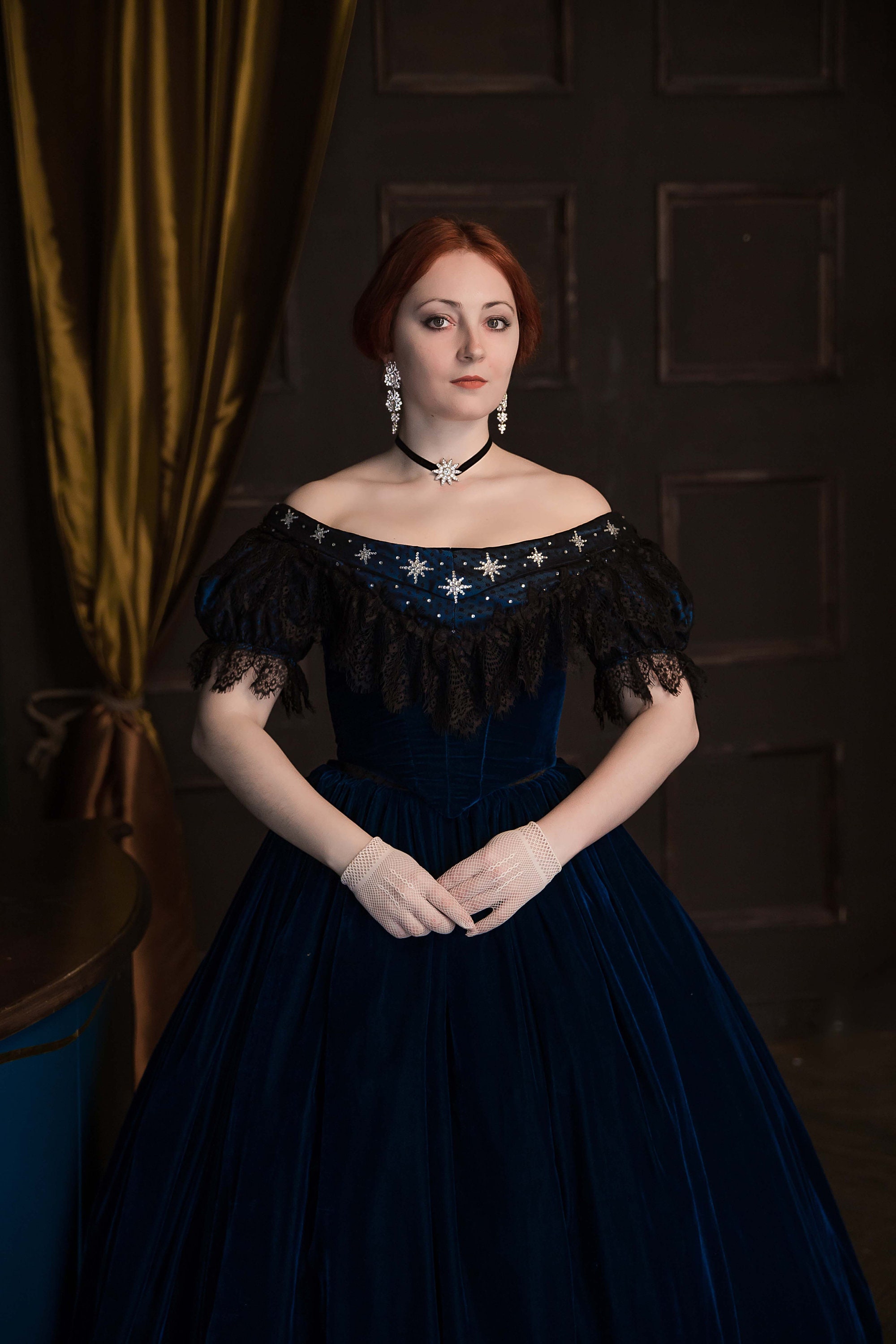 blue sisi dress Floral Embroidered Maxi Dress With Sheer Flutter Sleeves In Navy Multi main image 1