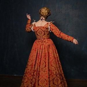 Red and Gold Renaissance Dress, Terracota Red Elizabethan Gown image 3