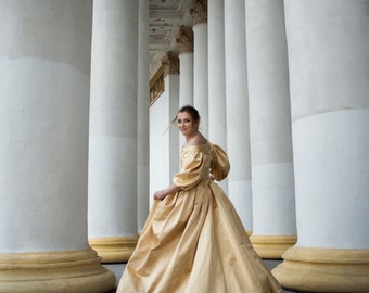 17th Century Golden Dress, 1600s Gown, Grande Siecle Baroque Ballgown