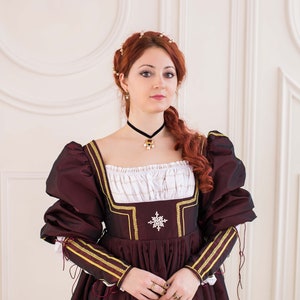 Dark Red Renaissance Dress, 1500s Renaissance Gown image 6