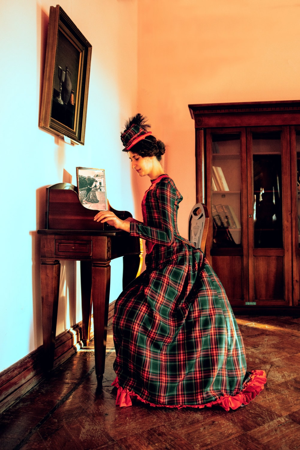 19th Victorian Brown Plaid Day Dress