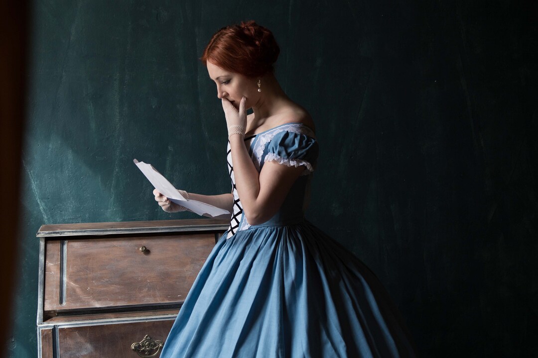 gone with the wind blue dress Cotton Dress, Linen Hungarian 1860s Gown Size:40 x 34 Its the style Empress maybrook-maxi-dress-vichy-check Azure | Ensembles |