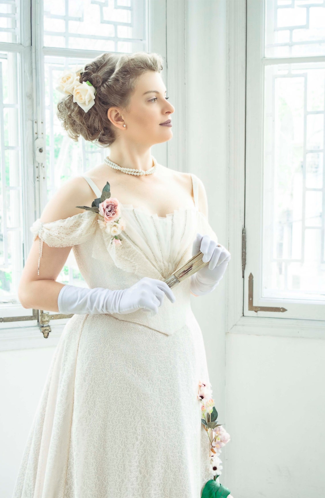 Belle Epoque Ball Gown 1900s Beige Dress Etsy