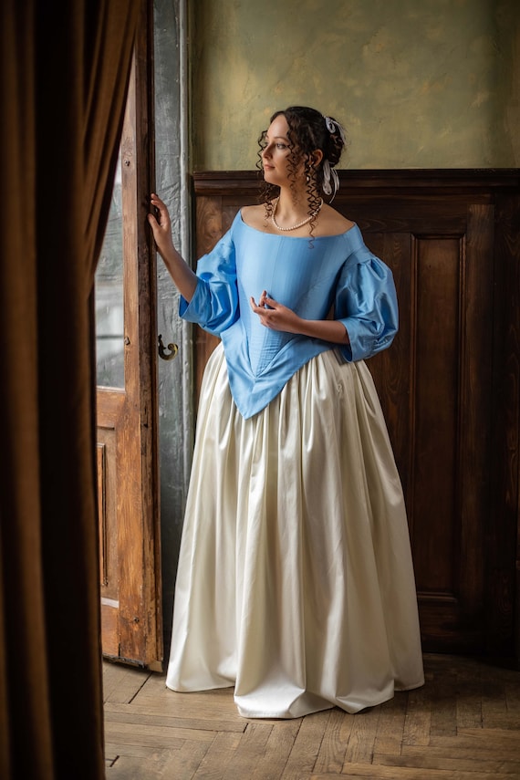 17th Century Vermeer Painting Gown, Light Blue Baroque Dress, Dutch Golden Age Dress 17th Century Vermeer Painting Gown, Light Blue Baroque Dress, Dutch Golden Age Dress