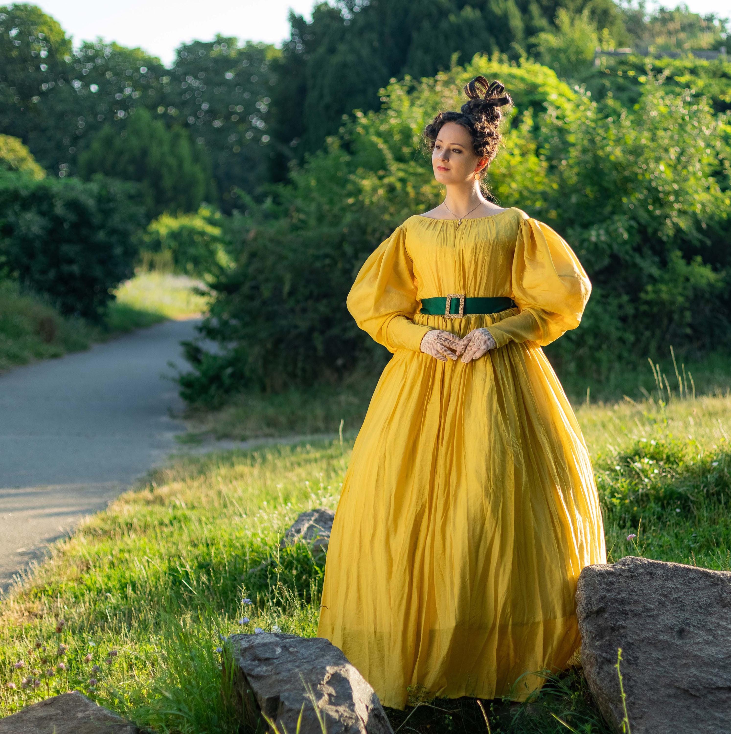 Yellow 1830s Walking Gown, Romanticism Era Dress, 1832 Summer Outfit - Etsy Yellow 1830s Walking Gown, Romanticism Era Dress, 1832 Summer Outfit - Etsy