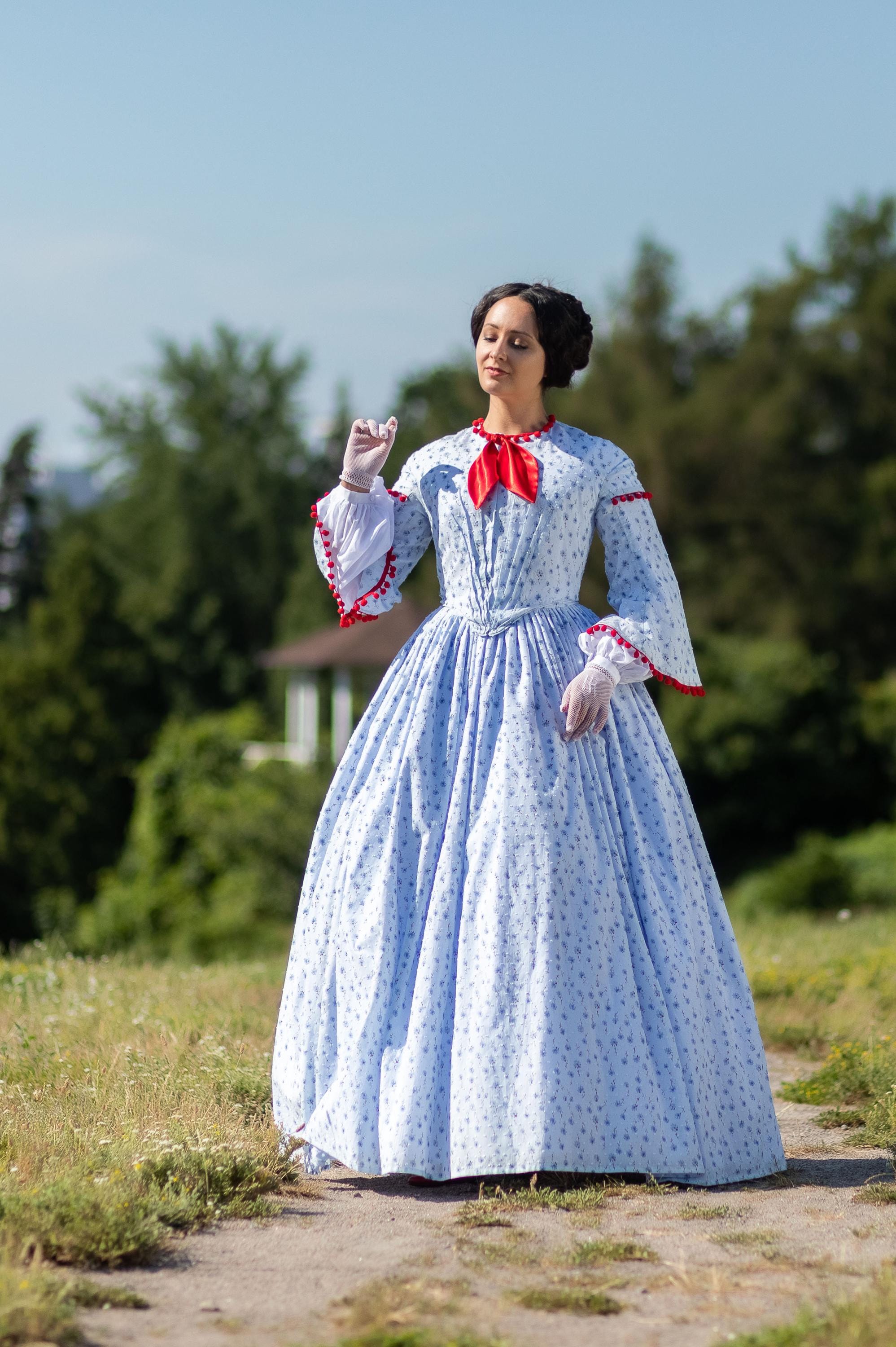 Victorian 1850s Gown, Gone With The Wind Historical Dress, 1860s Daydress, American Civil War Walking Gown