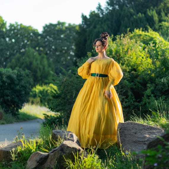 Yellow 1830s Walking Gown, Romanticism Era Dress, 1832 Summer Outfit