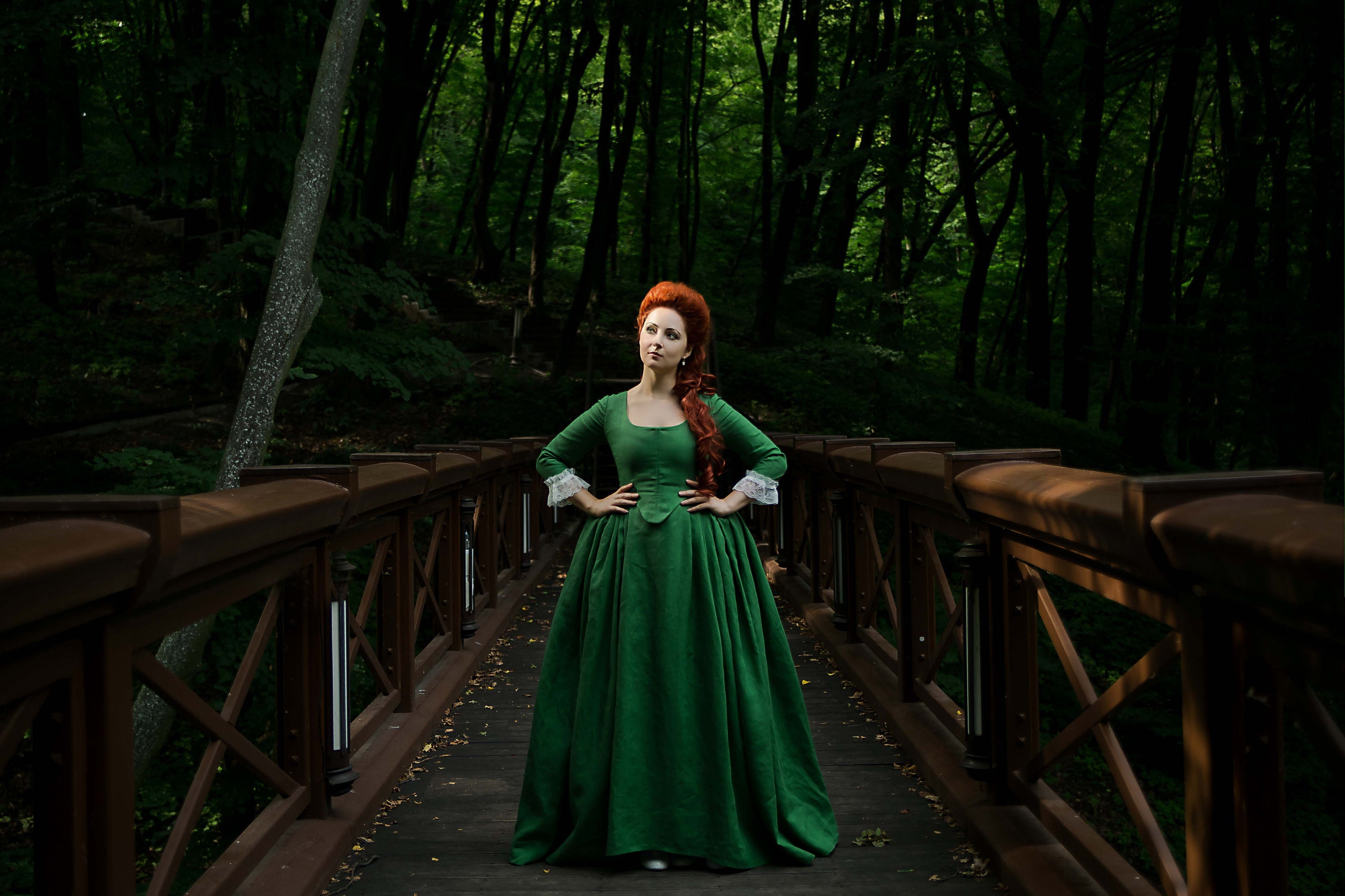 Demelza Green Linen Dress, Georgian Grass Green Gown, Rococo SCA