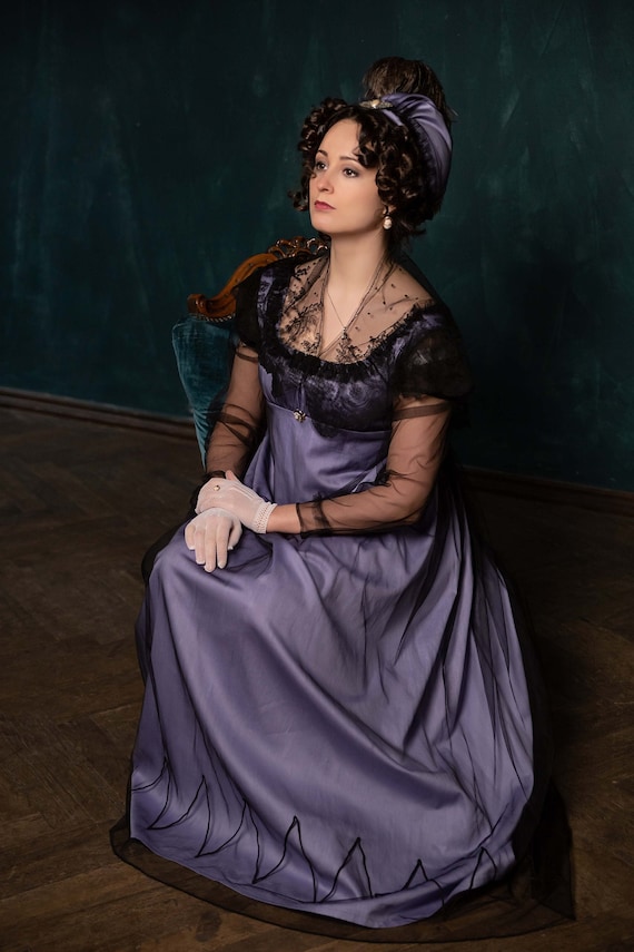 Late Regency Violet and Black Dress ...