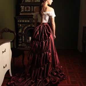 Victorian Burgundy Skirt, 1880s Taffeta Petticoat, Bustle Underwear image 5