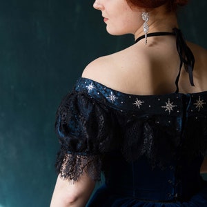 Empress Sissi Velvet Gown, Midnight Blue 1860s Star Dress image 6