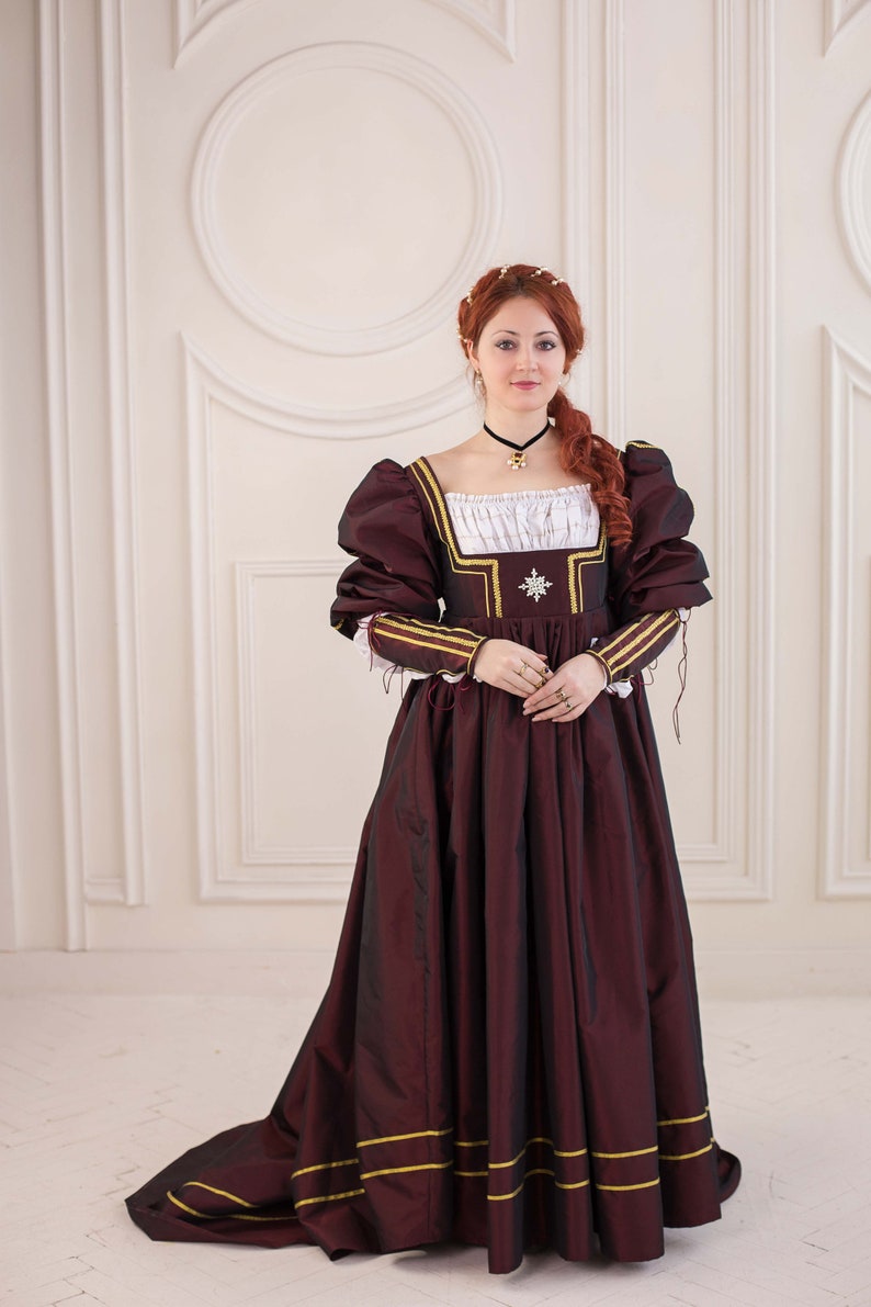 Dunkelrotes Renaissance Kleid, 1500s Renaissance Kleid Bild 4