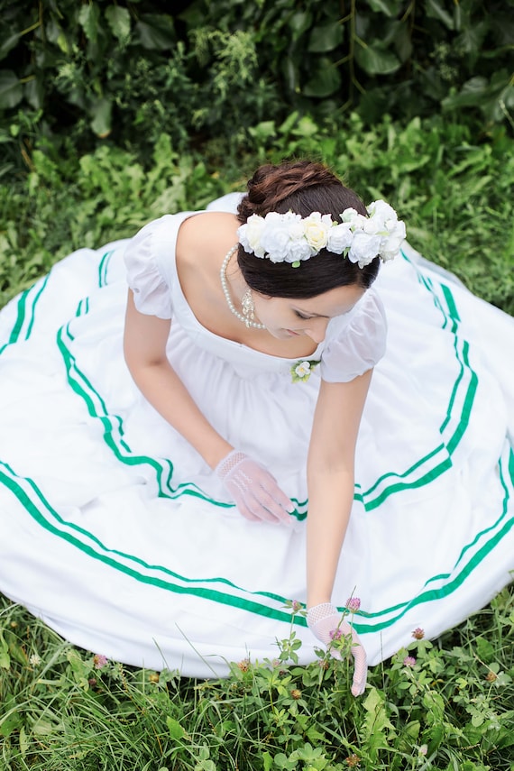 1850s Crinoline Dress American Civil War White and Green Gown Etsy UK