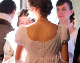 Regency dress, Jane Austen ballwear, White cotton high waistline