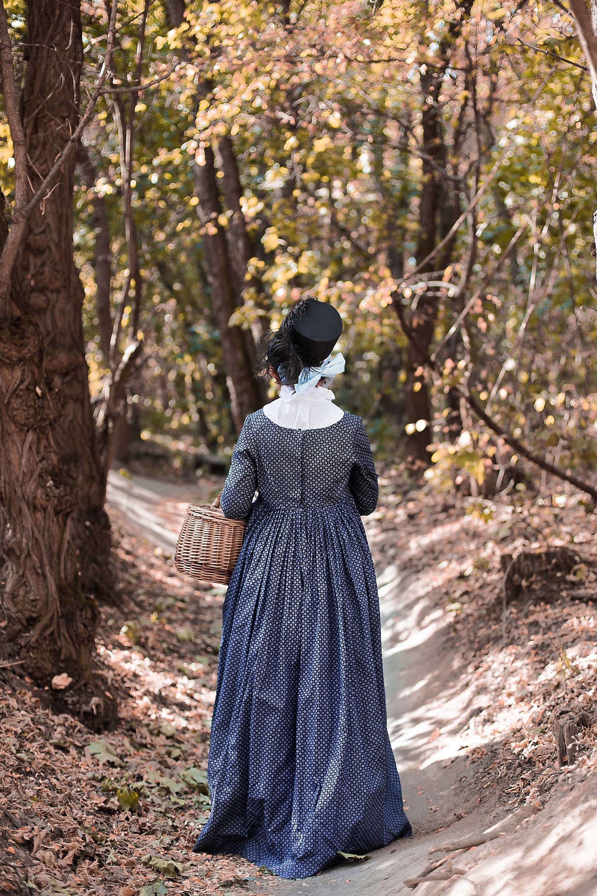 Dark Blue Regency Dress, 1800s Mourning Gown, Jane Austin Walking