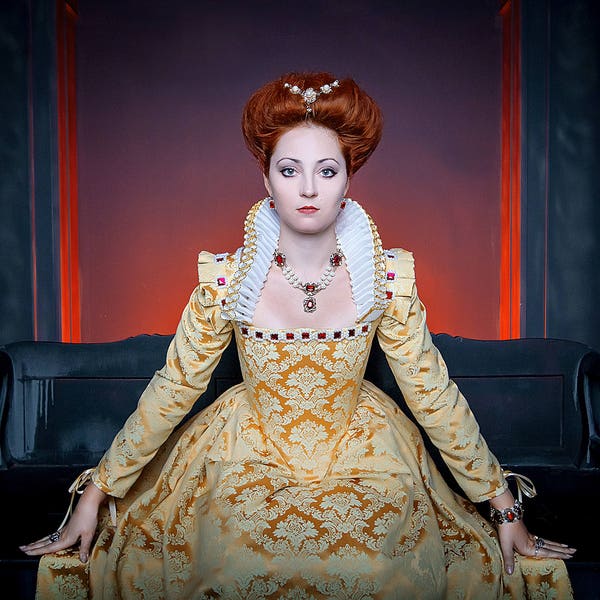 Elizabethan Gelbes Kleid, Elizabeth Throckmorton Renaissance Kleid