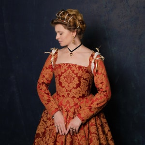 Red and Gold Renaissance Dress, Terracota Red Elizabethan Gown image 8